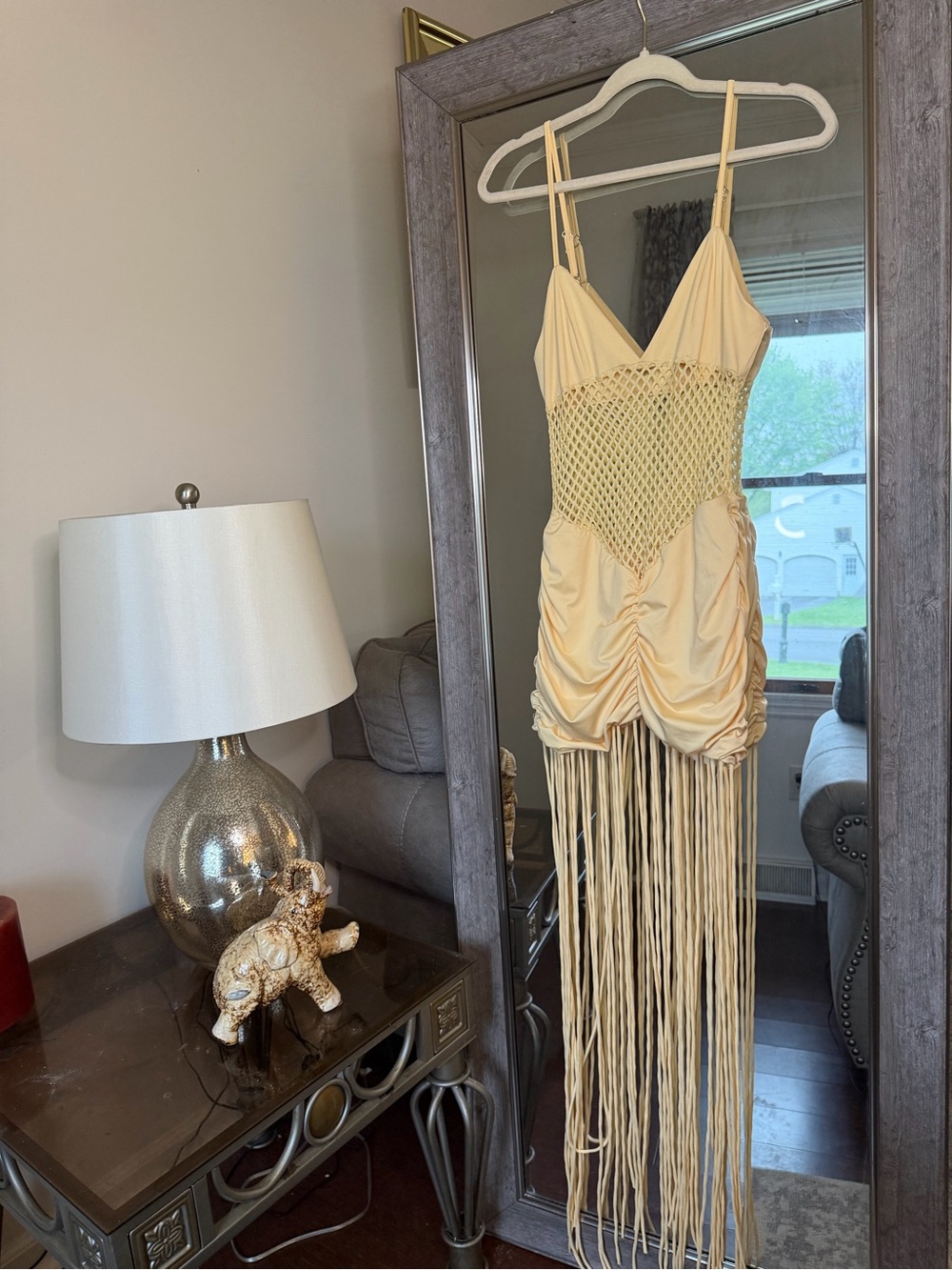 Cream Vacation/Bday Fringe Mini Dress